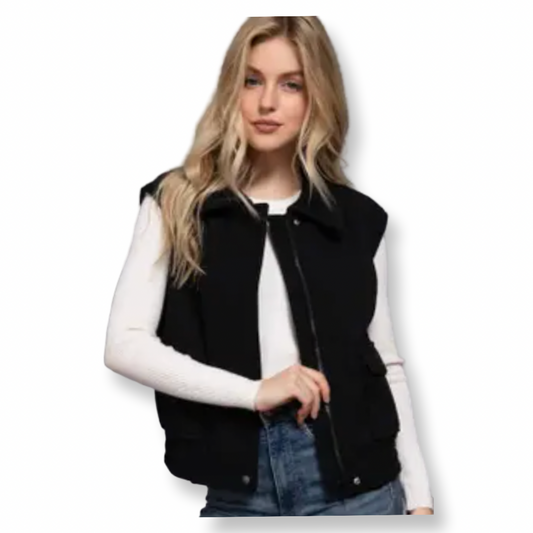 ACC Notched Collar Soft Felt Zip Up Vest