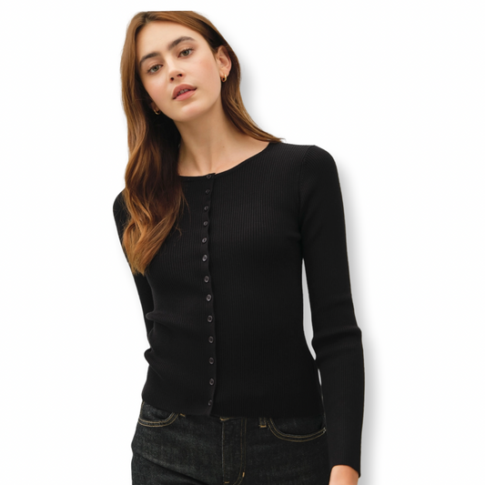 BC Ribbed Button Up Cardigan Black