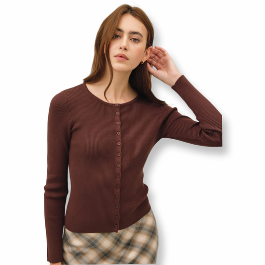BC Ribbed Button Up Cardigan Brown