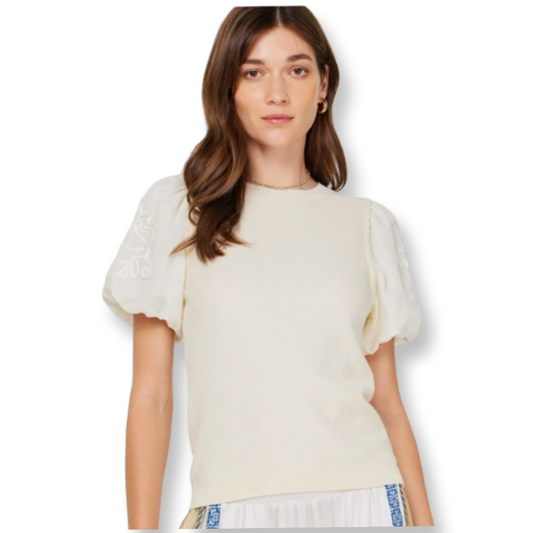 Current Air Embroidered Puff Sleeve Sweater