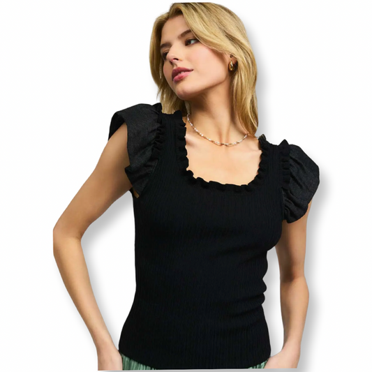 Current Air Ruffled Square Neck Sweater Top