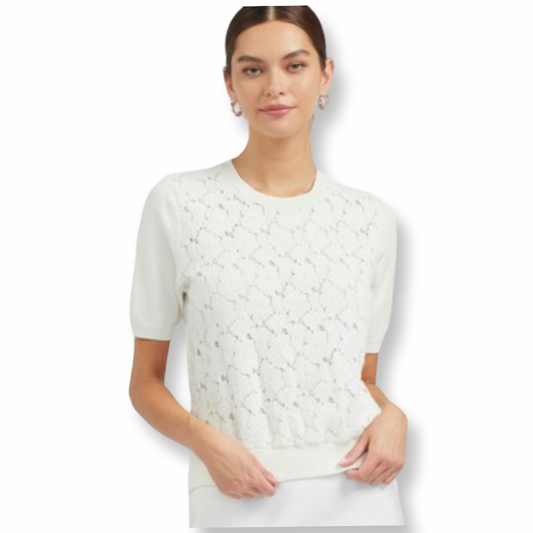 Current Air Floral Lace Overlay Sweater