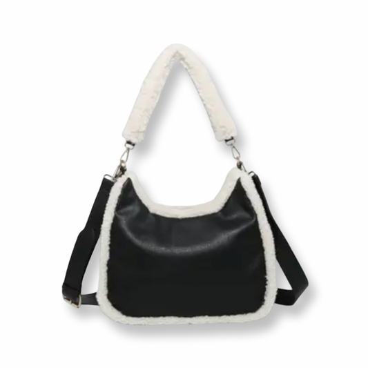 AB Sherpa Trim Satchel Shoulder Bag Black