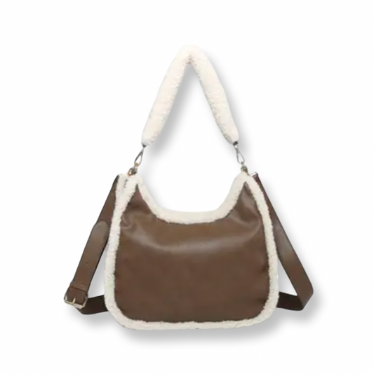 AB Sherpa Trim Satchel Shoulder Bag Brown