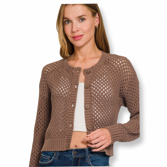 ZEN Crochet Cardigan Sweater Brown