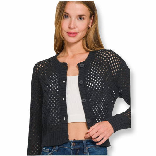 ZEN Crochet Cardigan Sweater Black