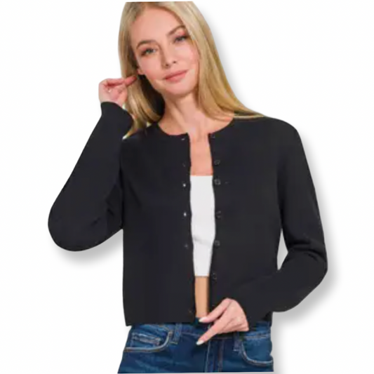 TH Crewneck Long Sleeve Cardigan Black