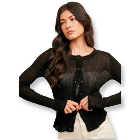 TH Cabbage Hem Rib Light Weight Cardigan
