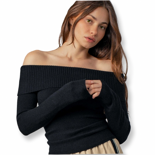 UB Ribbed Off-Shoulder Sweater Black