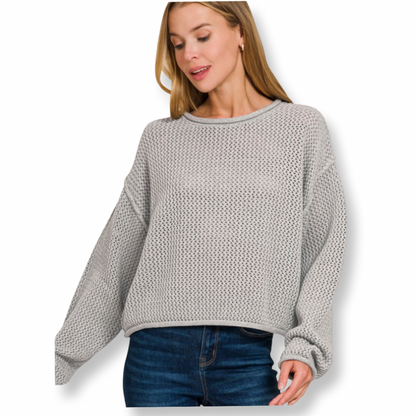 ZEN Textured Knit Drop Shoulder Sweater