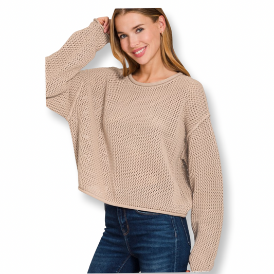 ZEN Textured Knit Drop Shoulder Sweater Mocha