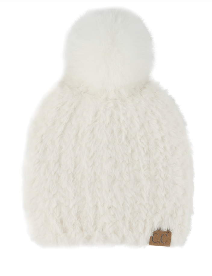 CC Faux Fur Hat w/Pom Ivory