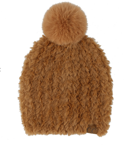 CC Faux Fur Hat w/Pom  Carmel