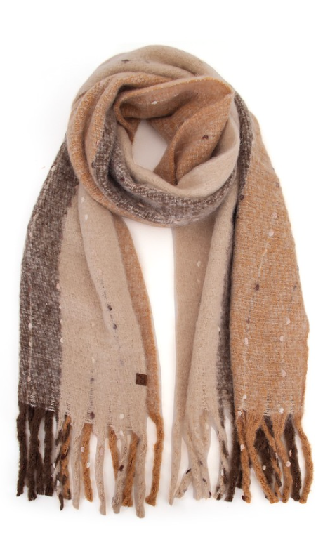 CC Multi Color Wide Stripe Scarf - Beige