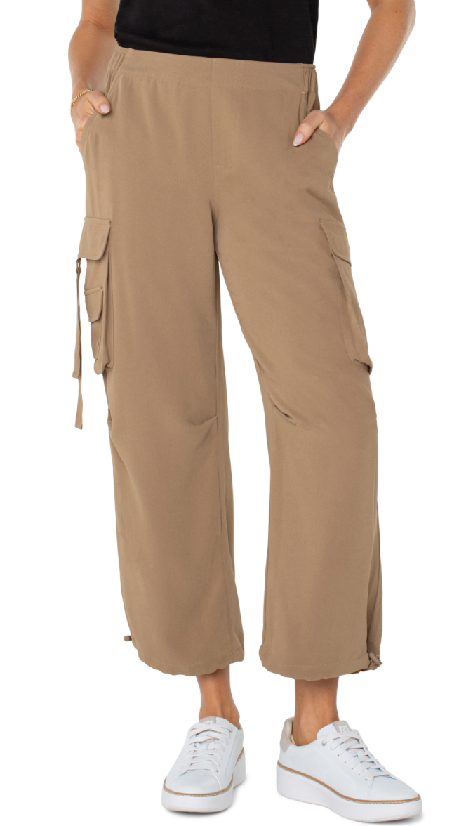 Liverpool Cinch Hem Parachute Cargo Pants Tan