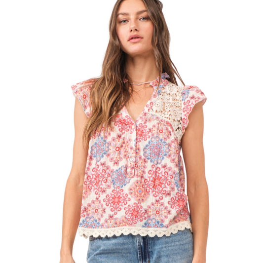 Another Love Floral Medallion Viola Top