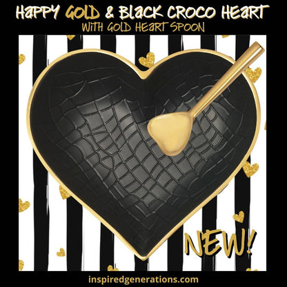 IG Happy Gold & Black Croco Heart with Gold Heart Spoon